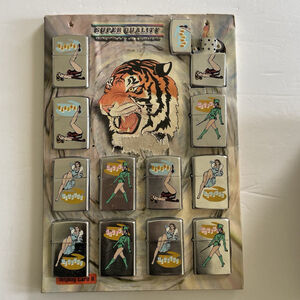 Unused Vintage 12pc Windproof Lighter Display ~ Carhop Pinup Girls